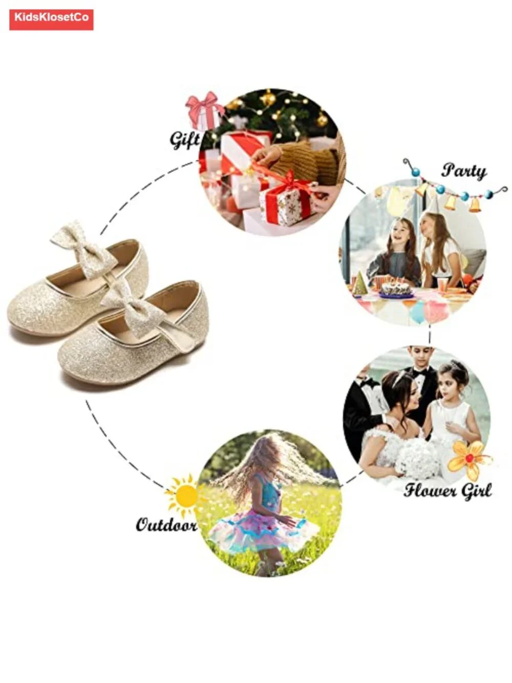 Toddler Girls Mary Jane Flats - Hook & Loop, Cushioned Insole, Non-Slip Sole
